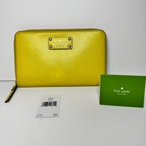 Kate Spade Leather Large Travel Wellesley Wallet Sunshine Yellow Zip Around